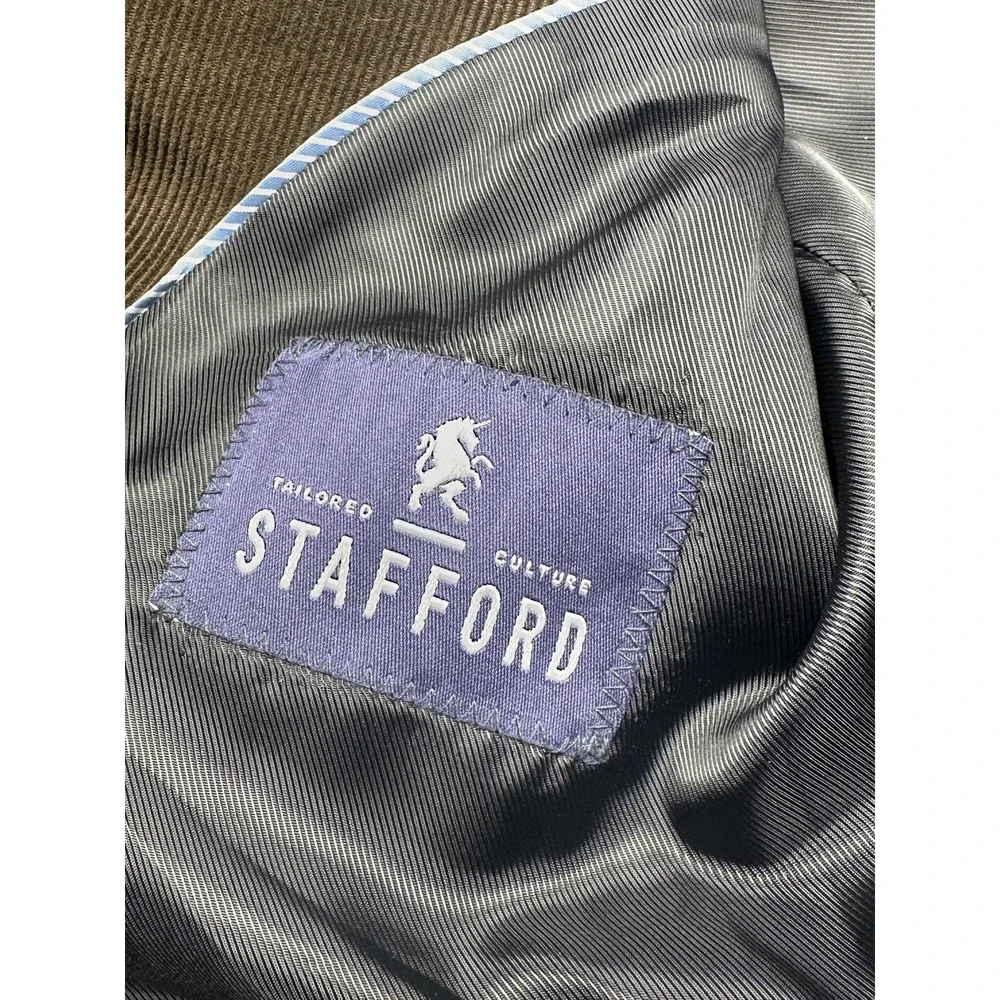 Stafford Blazer Mens 44‎ Long Brown Corduroy Sport Coat Classic Fit 2 Button
